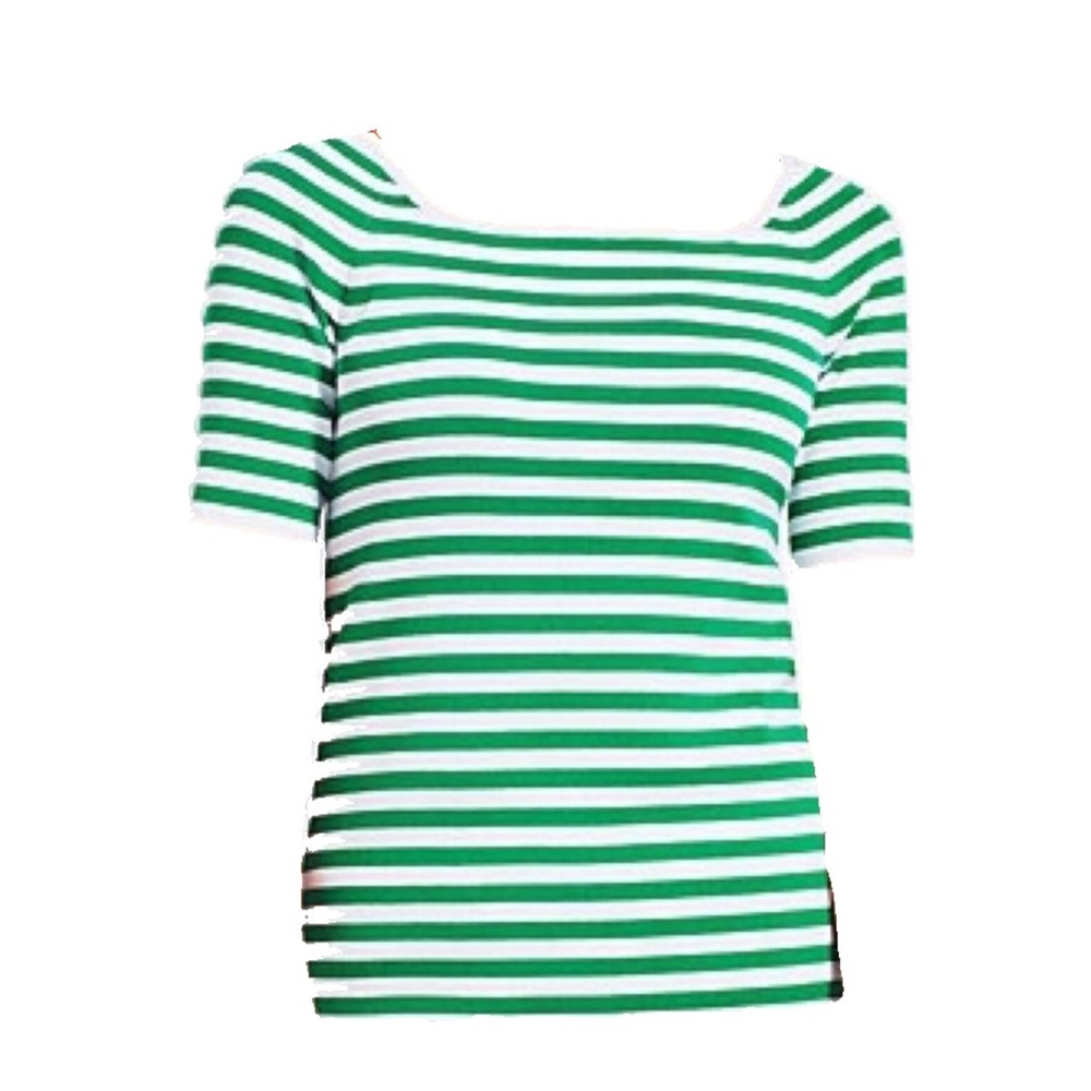 Talbots green & white square neck striped sweater